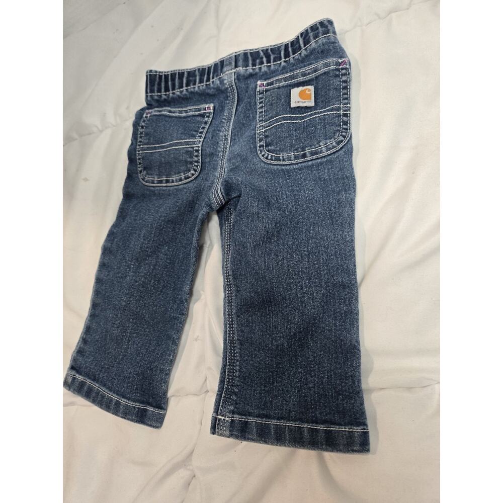 Carhartt Baby Girl 9m Denim Casual Cotton Pants Pull Up Elastic Waist - Picture 2 of 7